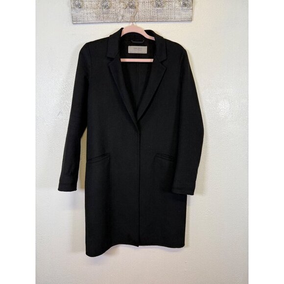 Zara Jackets & Blazers - Zara Basic Womens Black Coat XS Longline Wool Blend Outerwear Pockets Button